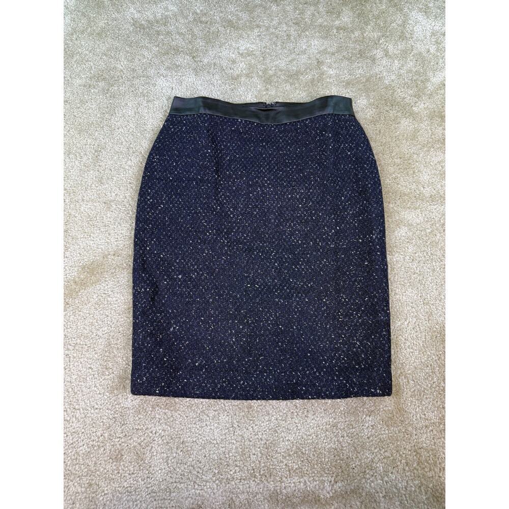 Ann Taylor Loft Wool Blend Dark Blue Pencil Knee Length Skirt Size 2 B760